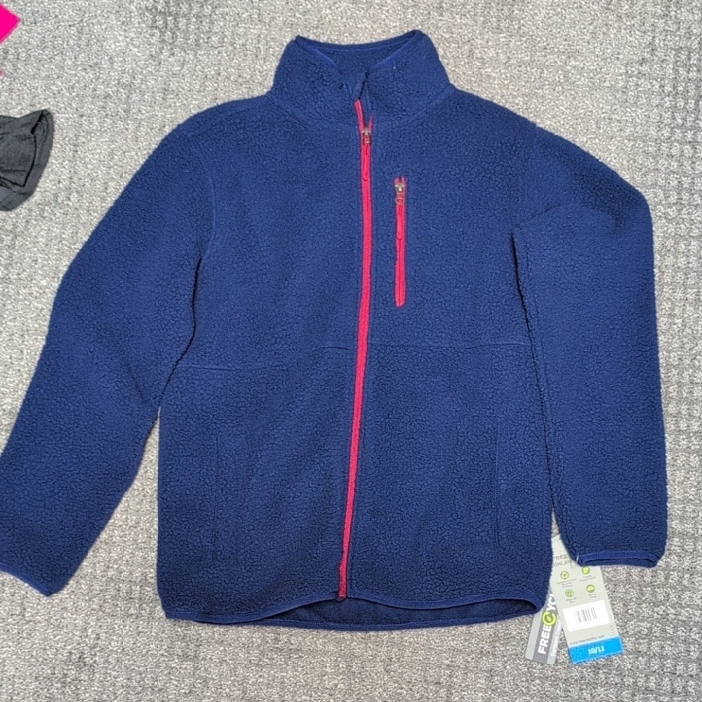 Freecycle Boys Size 10/12 Navy Blue Highland Sherpa Fleece Jacket NWT